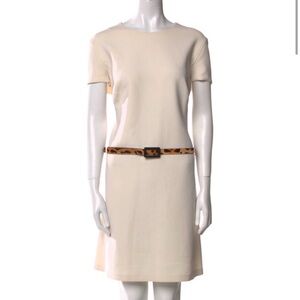 🤍 Ralph Lauren Cream Wool Mini Dress with Leopard Belt – Size 14